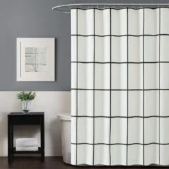 Pem America Truly Soft Windowpane Shower Curtain In Ivory And Black
