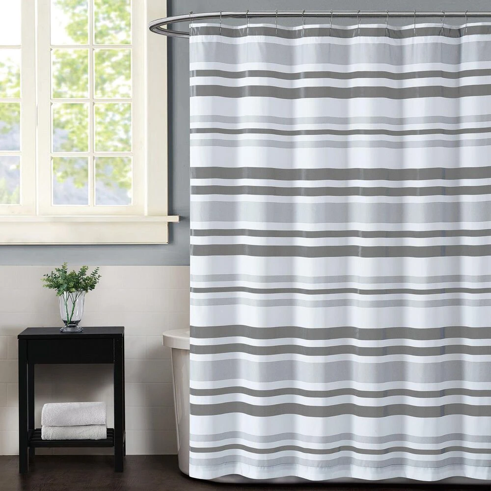 Pem America Truly Soft Curtis Shower Curtain In White And Grey 3 Pem America Truly Soft Curtis Shower Curtain In White And Grey
