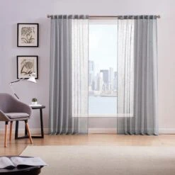 Pem America Style 212 Sheer 2-Piece 50" X 84" Window Panel Pair In Grey -Home Decoration Series 57874026 4