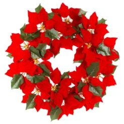 The Gerson Company 24" Poinsettia Wreath With 45 LED Lights In Red
