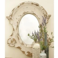 Maple And Jade 35" X 43" Oval Wall Mirror In Distressed White