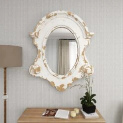 Maple And Jade 35" X 43" Oval Wall Mirror In Distressed White -Home Decoration Series 58625054 11