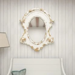 Maple And Jade 35" X 43" Oval Wall Mirror In Distressed White -Home Decoration Series 58625054 12