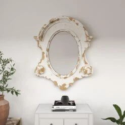 Maple And Jade 35" X 43" Oval Wall Mirror In Distressed White -Home Decoration Series 58625054 13