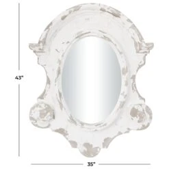 Maple And Jade 35" X 43" Oval Wall Mirror In Distressed White -Home Decoration Series 58625054 19
