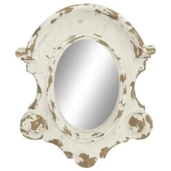 Maple And Jade 35" X 43" Oval Wall Mirror In Distressed White -Home Decoration Series 58625054 3