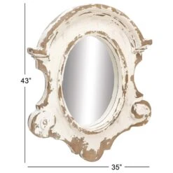 Maple And Jade 35" X 43" Oval Wall Mirror In Distressed White -Home Decoration Series 58625054 4