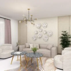 Maple And Jade 19" X 19" Wall Decor In White And Gold (Set Of 3) -Home Decoration Series 58626557 12