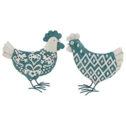 Maple And Jade Chicken Sculptures In Turquoise (Set Of 2)