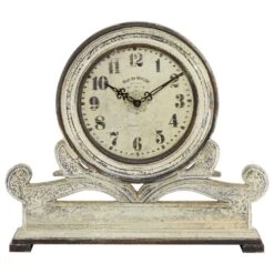 Maple And Jade 16" X 15" Table Clock In Distressed White -Home Decoration Series 58633769 4