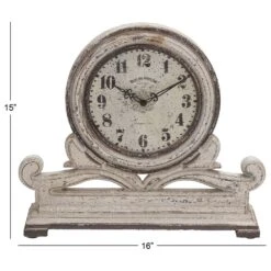 Maple And Jade 16" X 15" Table Clock In Distressed White -Home Decoration Series 58633769 7