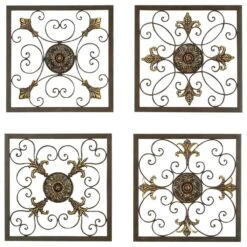 Maple And Jade 16" X 16" Rustic Wall Decor In Gold And Black (Set Of 4)