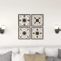 Maple And Jade 16" X 16" Rustic Wall Decor In Gold And Black (Set Of 4) -Home Decoration Series 58641457 12