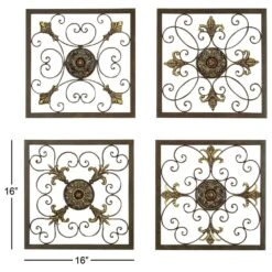 Maple And Jade 16" X 16" Rustic Wall Decor In Gold And Black (Set Of 4) -Home Decoration Series 58641457 14