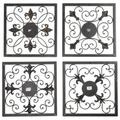 Maple And Jade 16" X 16" Rustic Wall Decor In Gold And Black (Set Of 4) -Home Decoration Series 58641457 6