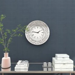 Maple And Jade 20" Round Wall Clock In Silver -Home Decoration Series 58643115 8