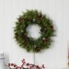 Nearly Natural, Inc. Nearly Natural Inc 24" Christmas Artificial Wreath With 50 White Warm Lights, 7 Globe Bulbs, Berries And Pine Cones