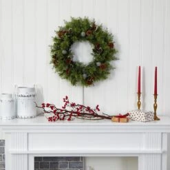 Nearly Natural, Inc. Nearly Natural Inc 24" Christmas Artificial Wreath With 50 White Warm Lights, 7 Globe Bulbs, Berries And Pine Cones 12 Nearly Natural, Inc. Nearly Natural Inc 24" Christmas Artificial Wreath With 50 White Warm Lights, 7 Globe Bulbs, Berries And Pine Cones -Home Decoration Series 58769977 5