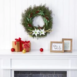 Nearly Natural, Inc. Nearly Natural Inc 20" Cedar, Antlers, Lily And Ruscus With Berries Artificial Wreath -Home Decoration Series 58770348 3