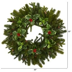 Nearly Natural, Inc. Nearly Natural Inc 22" Pine, Pinecone And Variegated Holly Leaf Artificial Wreath 9 Nearly Natural, Inc. Nearly Natural Inc 22" Pine, Pinecone And Variegated Holly Leaf Artificial Wreath -Home Decoration Series 58770355 4