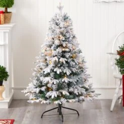 Nearly Natural, Inc. Nearly Natural Inc 4' Flocked Vermont Mixed Pine Artificial Christmas Tree With 100 Clear LED Lights