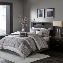 Hampton Park Rhapsody 7-Piece California King Comforter Set In Grey And Taupe -Home Decoration Series 58872565 11