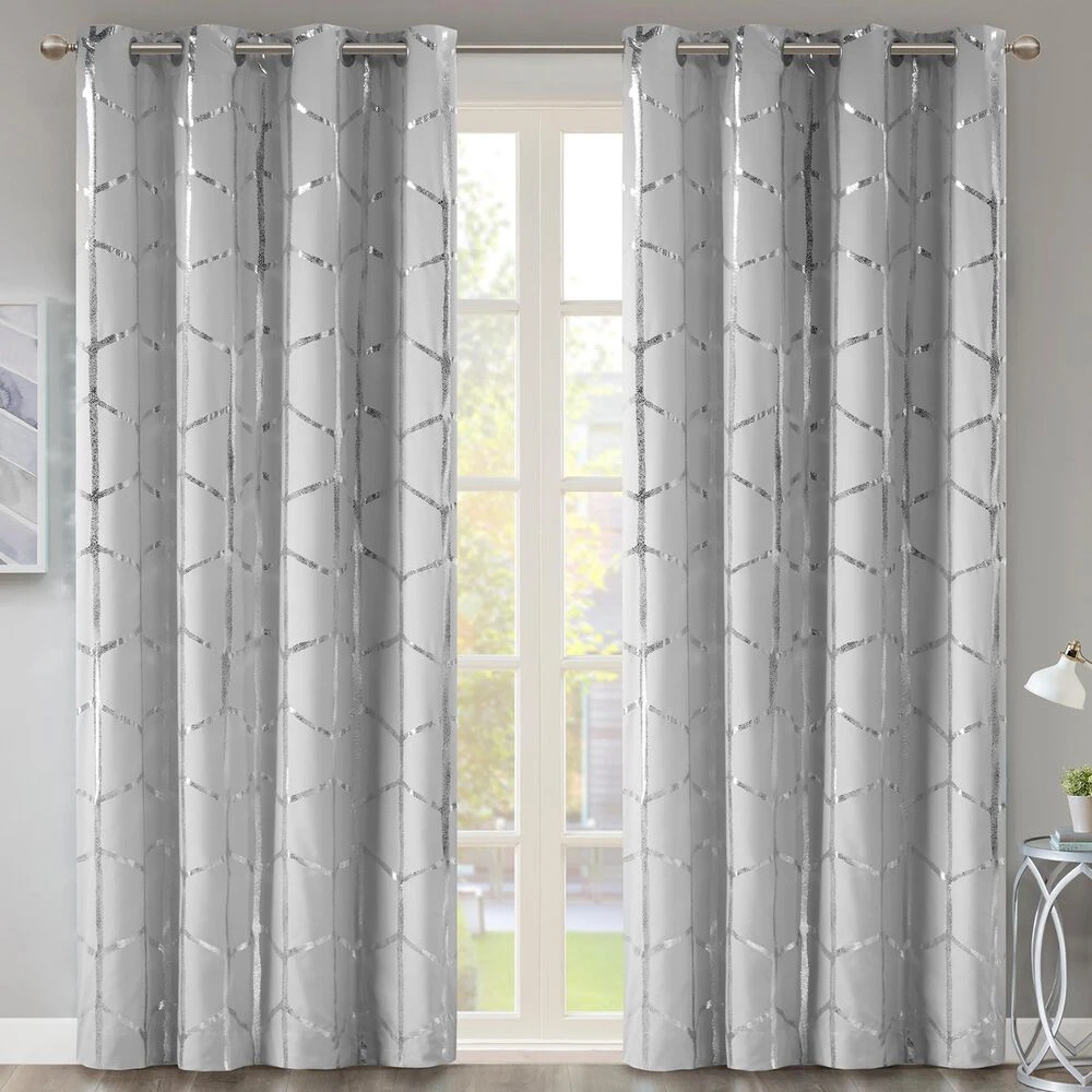 Hampton Park Raina 50" X 84" Top Curtain Panel In Grey And Silver 3 Hampton Park Raina 50" X 84" Top Curtain Panel In Grey And Silver