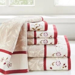 Hampton Park Serene 6-Piece Towel Set In Red -Home Decoration Series 59560029 2