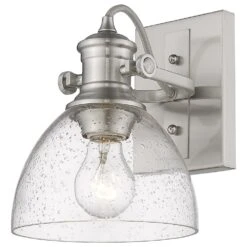 Golden Lighting Hines 1-Light Bath Vanity With Seeded Glass In Pewter