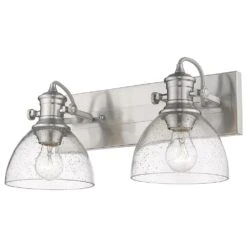 Golden Lighting Hines 2-Light Bath Vanity With Seeded Glass In Pewter