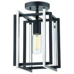Golden Lighting Tribeca Semi-Flush In Matte Black With Pewter