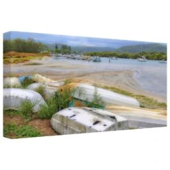 Timberlake Beata Czyzowska 'About Boats' 10" X 19" Canvas Art In Light Blue/Grey/White/Green