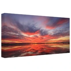 Timberlake Beata Czyzowska 'Red Reflections' 10" X 19" Canvas Art In Grey/Brown/Blue/Red/Tan