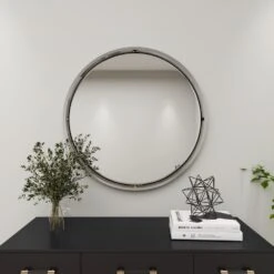 Maple And Jade 30" Round Wall Mirror In Glossy Silver -Home Decoration Series 60023231 14