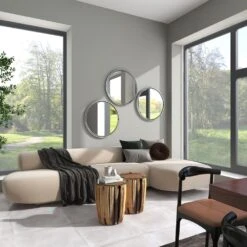 Maple And Jade 30" Round Wall Mirror In Glossy Silver -Home Decoration Series 60023231 19