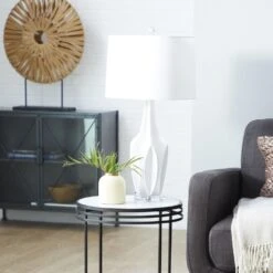 Maple And Jade 7" X 28" Table Lamp In White (Set Of 2) -Home Decoration Series 60024205 4