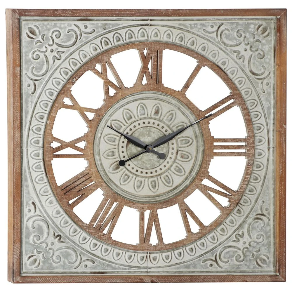 Maple And Jade 36" Square Wall Clock In Distressed Brown And Gray 3 Maple And Jade 36" Square Wall Clock In Distressed Brown And Gray
