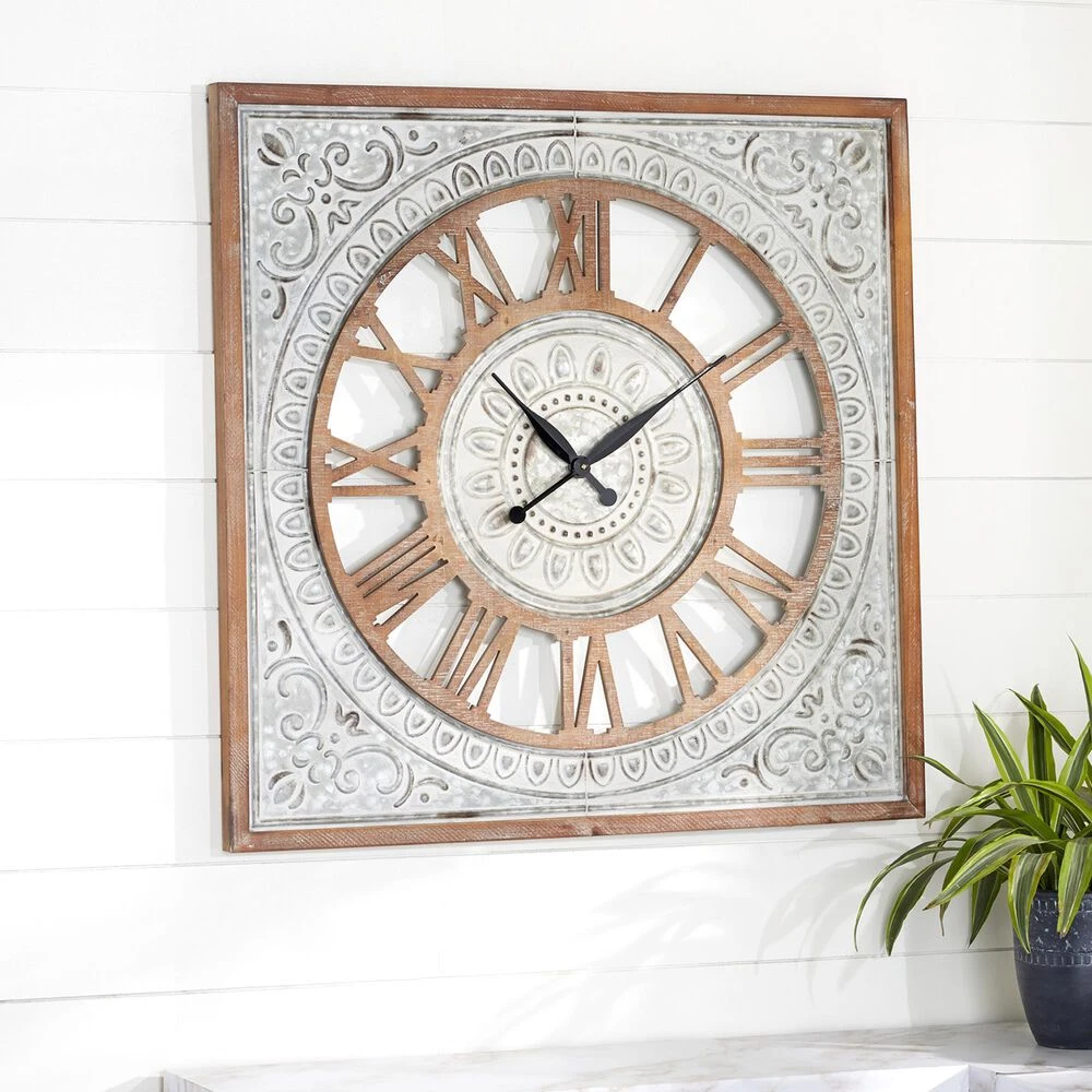 Maple And Jade 36" Square Wall Clock In Distressed Brown And Gray 4 Maple And Jade 36" Square Wall Clock In Distressed Brown And Gray - Image 2
