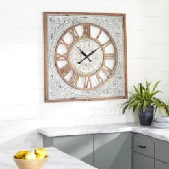 Maple And Jade 36" Square Wall Clock In Distressed Brown And Gray 14 Maple And Jade 36" Square Wall Clock In Distressed Brown And Gray -Home Decoration Series 60024247 6
