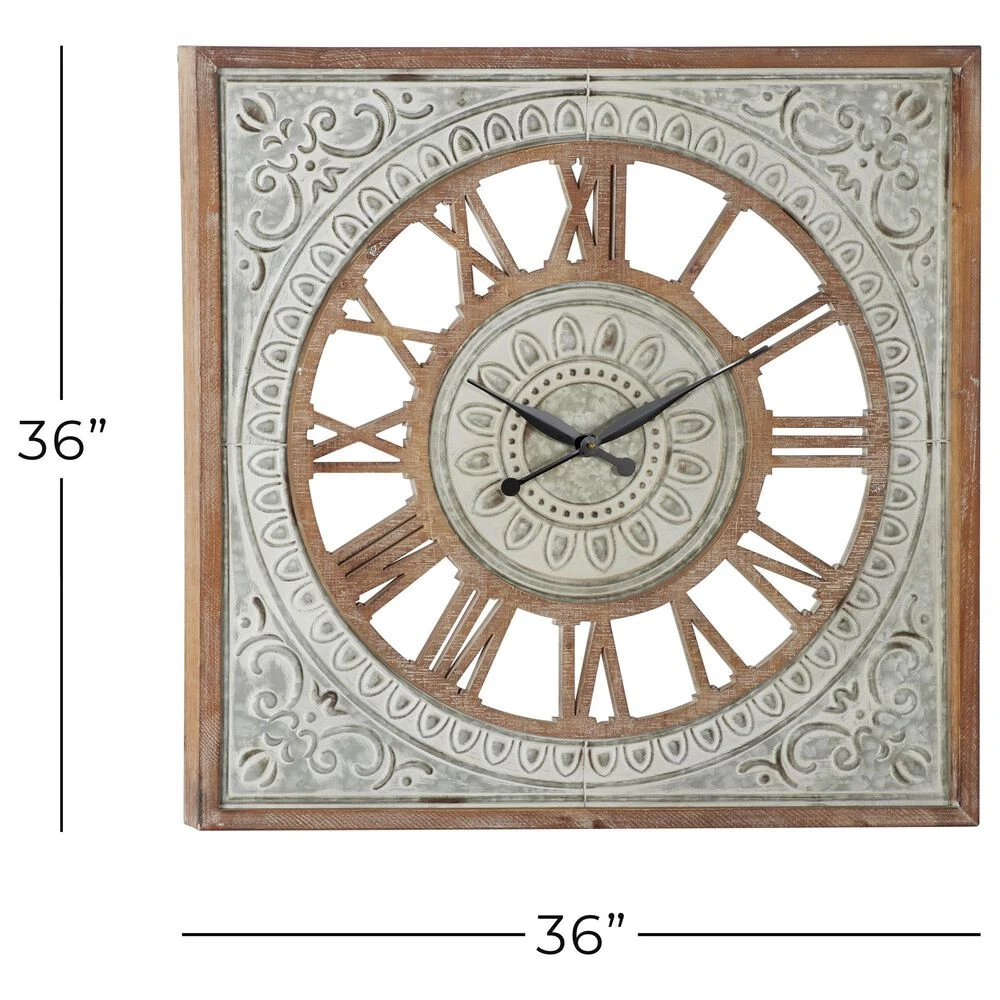 Maple And Jade 36" Square Wall Clock In Distressed Brown And Gray 9 Maple And Jade 36" Square Wall Clock In Distressed Brown And Gray - Image 7