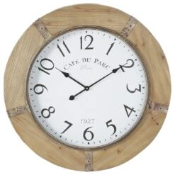 Maple And Jade 32" Rustic Wood Wall Clock In Natural Brown -Home Decoration Series 60025269 5