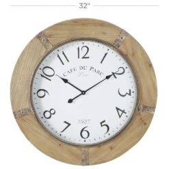 Maple And Jade 32" Rustic Wood Wall Clock In Natural Brown -Home Decoration Series 60025269 6