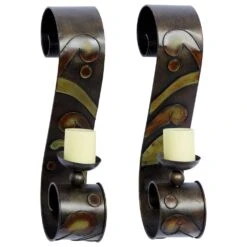 Maple And Jade Candle Holder Wall Sconce In Gold And Copper (Set Of 2) -Home Decoration Series 60025806 6