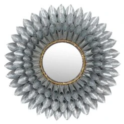 Maple And Jade 32" Round Wall Mirror In Grey And Gold