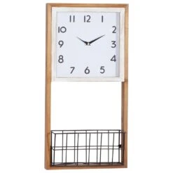 Maple And Jade Farmhouse Wall Clock With Shelf In Brown