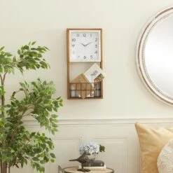 Maple And Jade Farmhouse Wall Clock With Shelf In Brown -Home Decoration Series 60030988 8
