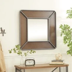 Maple And Jade 31" Square Wall Mirror In Rich Brown And Dark Gray -Home Decoration Series 60031812 5