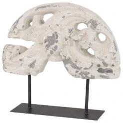 Maple And Jade 15" Vintage Metal Sculpture In Antique White And Gray