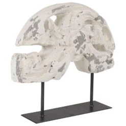 Maple And Jade 15" Vintage Metal Sculpture In Antique White And Gray -Home Decoration Series 60032489 4