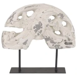 Maple And Jade 15" Vintage Metal Sculpture In Antique White And Gray -Home Decoration Series 60032489 5